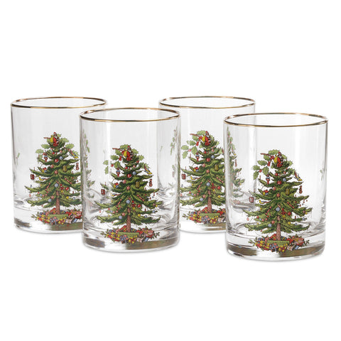 Spode Christmas Tree - Double Old Fashioned Glass  ( Gift Box of 4 )