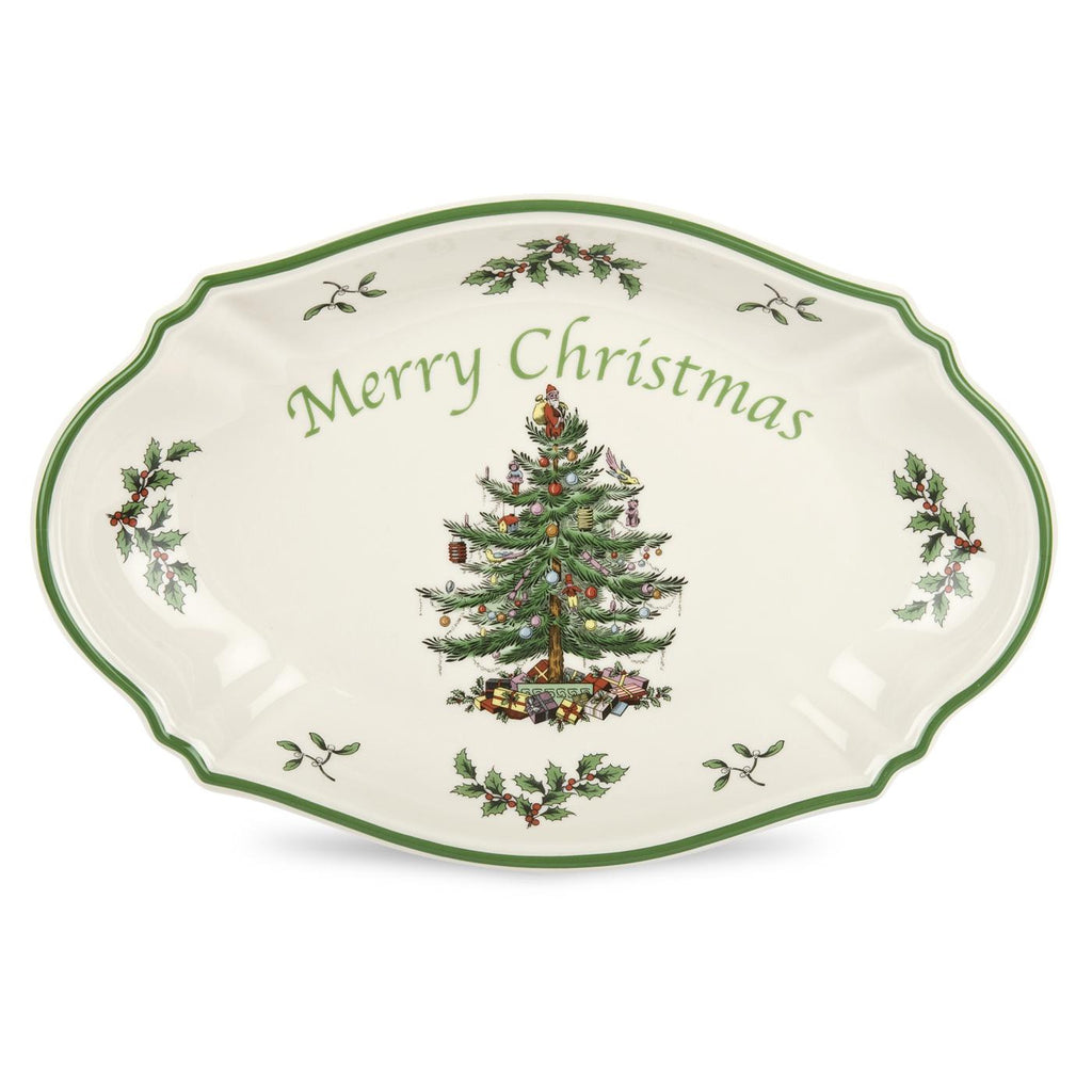 Spode Christmas Tree - Merry Christmas Oval Serving Platter / Tray
