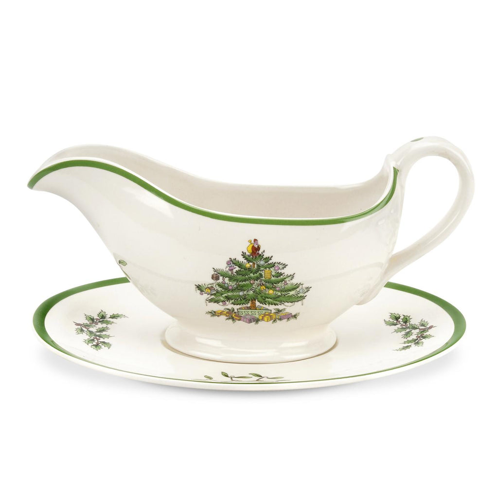 Spode Christmas Tree Sauce/ Gravy Boat and Stand