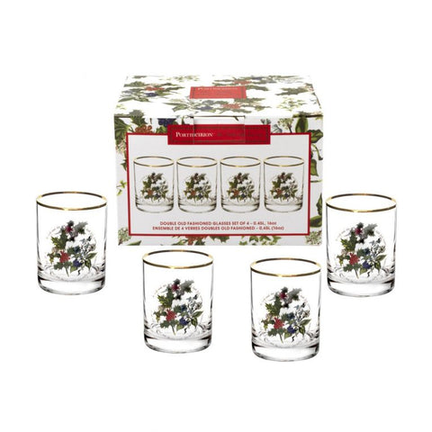 The Holly & the Ivy Double Old Fashioned ( DOF ) Glass  ( Gift Box Set of 4 )